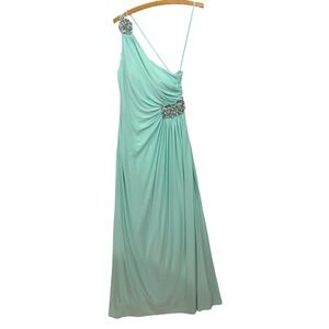 Cache Mint Green One Shoulder Embellished Ruched Formal Gown Dress Size 4 S